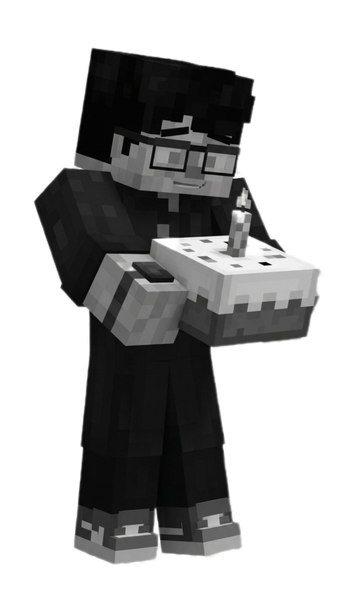 Character holding a cake
